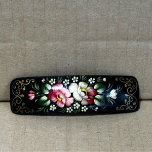 Floral Black Hair Barrette with Pink and White Accents